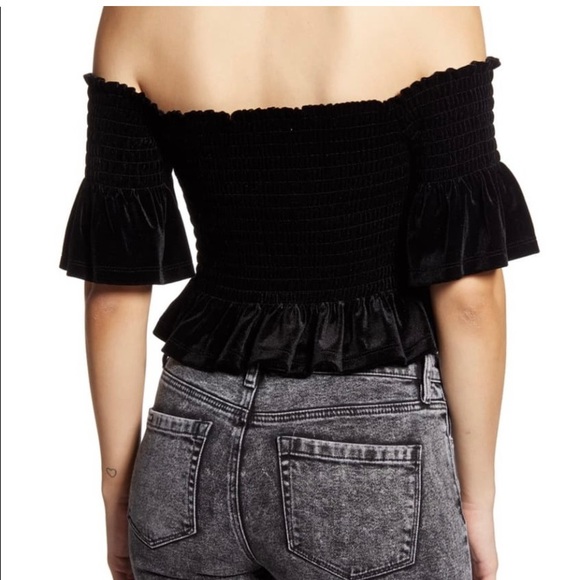 BP- NWOT -Velvet Off The Shoulder Ruffle Crop Top Velour - Size: Medium - Picture 2 of 5